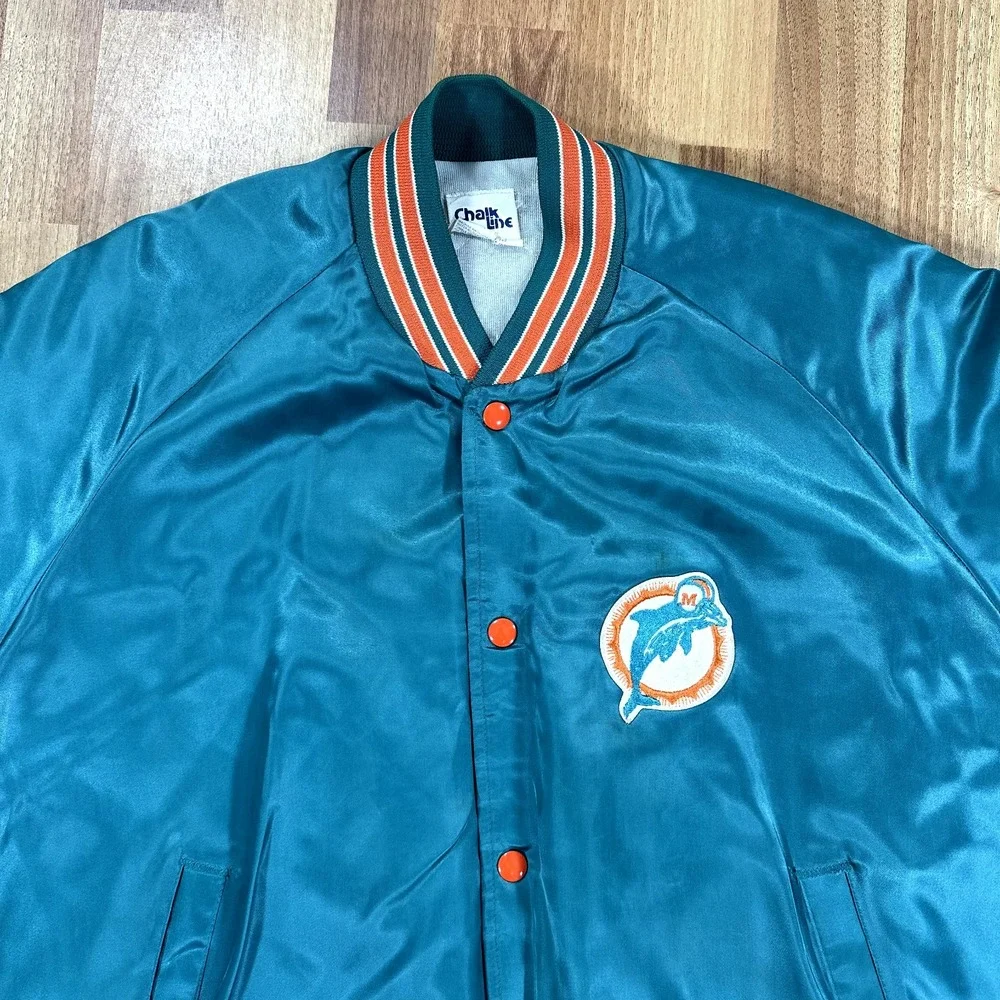 VTG 80s Chalk Line Miami Dolphins Jacket Mens Large Green Satin Bomber Football